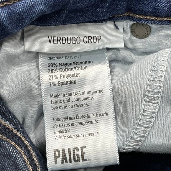 Paige Verdugo Crop Jeans Size 29 Dark Blue Denim Cotton Rayon PUCKERING - Picture 3 of 6